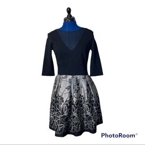 Yoana Baraschi Blue NYC 3/4 Sleeve Embroidered Lace Fit Flare V-Neckline…